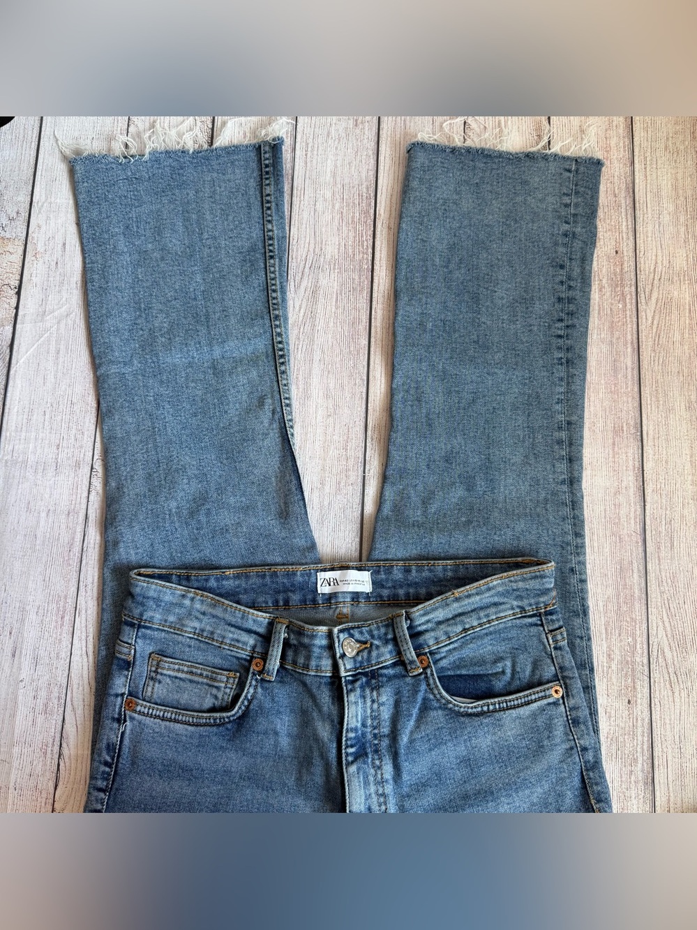 ZARA Flared Distressed Hem Blue Jeans 10